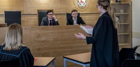 Law students practice their legal skills in our simulated courtroom