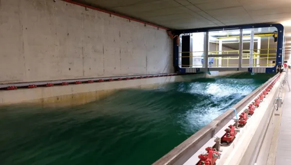 A regular wave in the towing tank