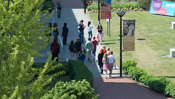 Students walking through Highfield campus