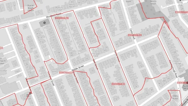Boundaries of a number of zones drawn over a map, for research or statistics on populations