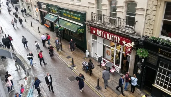 The regular population of a business district swells during the daytime
