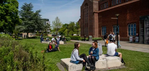 Students outside the library at Highfield campus.