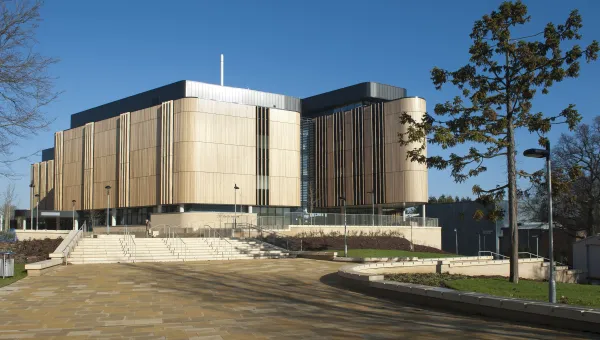 A sunny shot of the life sciences building on highfield campus 