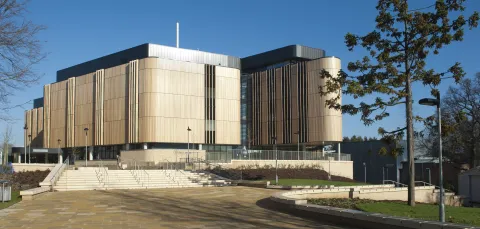 A sunny shot of the life sciences building on highfield campus