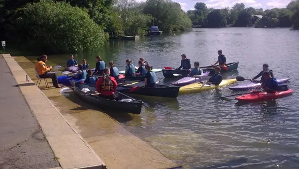 A group of kayakers on the water at Southampton Watersports Centre