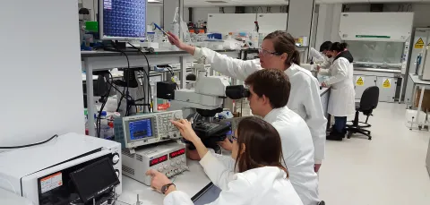 Biomedical and medical engineering students working in a lab