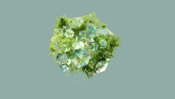 computer generated image of green plants growing out of cube structure
