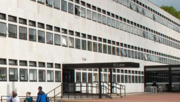Exterior view of building 4 on Highfield Campus, a long low concrete building