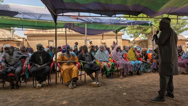 Director of Karaga Health Directorate, Mohammed Abdulai, speaking at a ‘Durbar’ (community engagement workshop) in Pishigu, Karaga, Northern Region