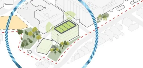 proposed location of the energy centre and substation on Highfield campus, situating it away from major learning centres and surrounded by green spaces