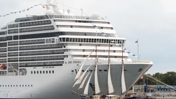 Cruise ship and a sailing ship