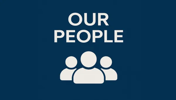 Text 'Our people' and graphic with several people