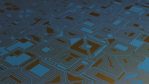 bstract geometric pattern resembling a circuit board with blue and black colors.