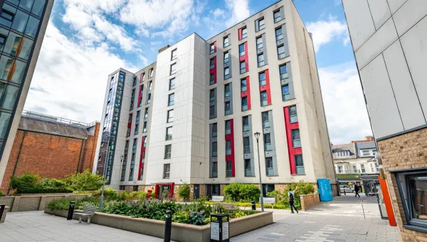Mayflower C block with the courtyeard garden in the forefront.