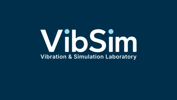 Text on the blue background: VibSim Vibration and Simulation Laboratory