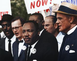 Image of Martin Luther King at a political rally.