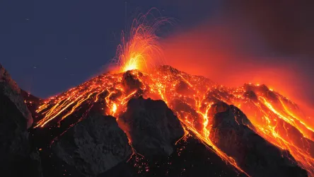 lava flowing down an erupting volcano