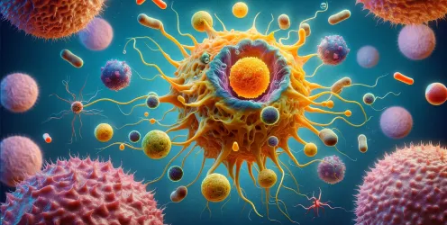 Coloured microscope image of virus