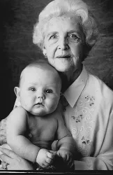 An old woman with a baby on her arms