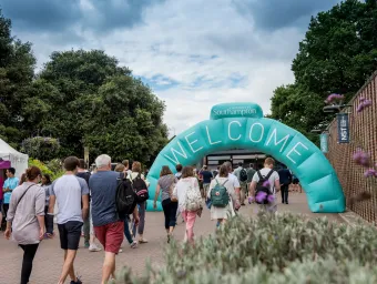 The Open Day Welcome arch at Highfield Campus