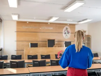 A student in the mooting room at Southampton Law School