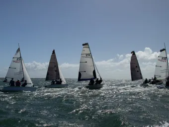 5 dinghies sailing on choppy sea