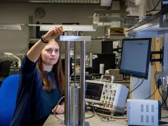 A person works in the physics lab