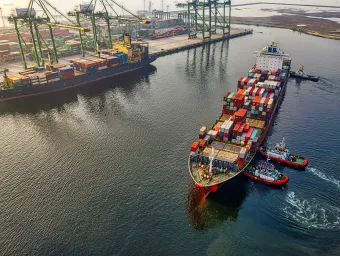 Cargo ships on water in docks