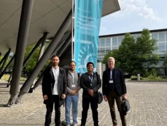 Four Southampton researchers near the pavilion of International Conference on Physical Modelling in Geotechnics in Zurich