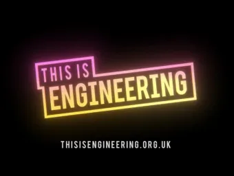 This is Engineering campaign logo displayed in pink and yellow neon-style text on a black background