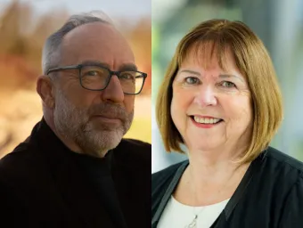 Headshots of Dame Wendy Hall and Wiki Co-Founder, Jimmy Wales.