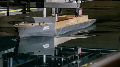 Testing resistance and propulsion in the towing tank.