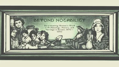 ink sketch of womwn of varying age in cllothes from 1870 to 1950