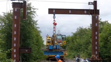 Crane working on train tracks