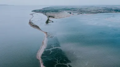 Aerial shot of water and shoreline