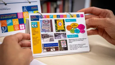 Colourful cards with pictures of road sign speed limit numbers