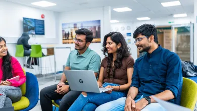 MSc Business Analytics and Management Science student JaiKrishnan Santha Kunjithapatham with classmates