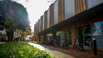 Jubilee Sport and Recreation Centre entrance with cycle parking outside.