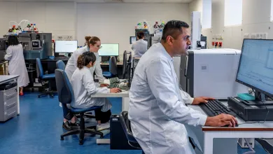 Researchers at computers