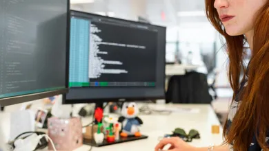 A person is seated at a desk working