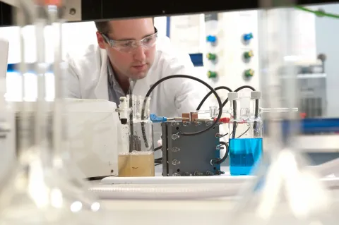 Richard Willis with Chemistry equipment