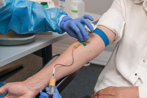 taking blood from a patient's arm