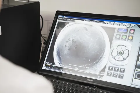 Viewing a microplastic sample in the SEM