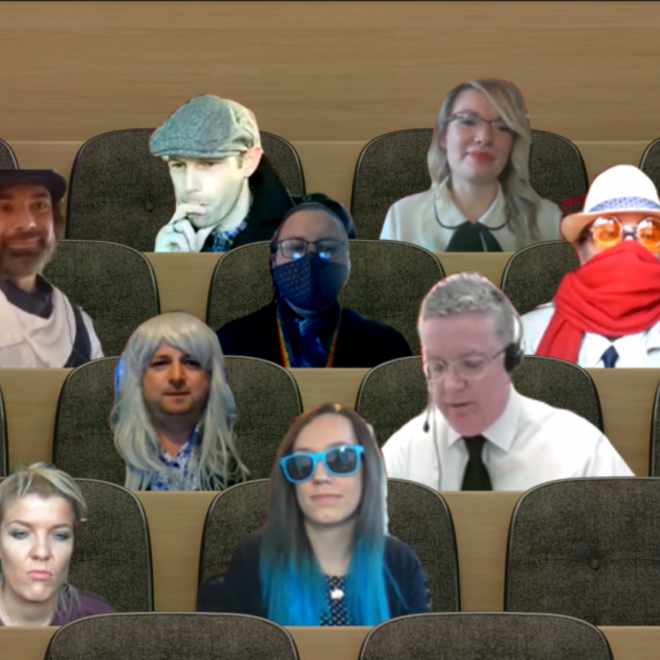 Our team members in disguise as part of a virtual murder mystery game