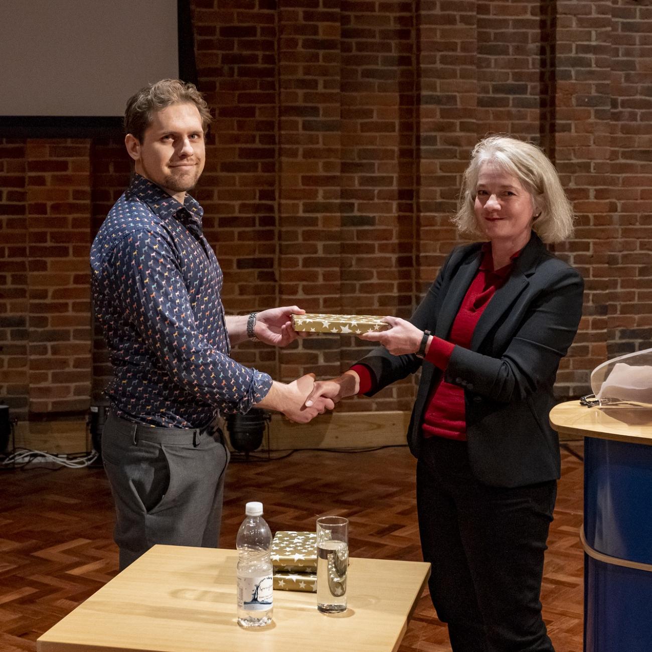 Filip Landgren receives his stag prize