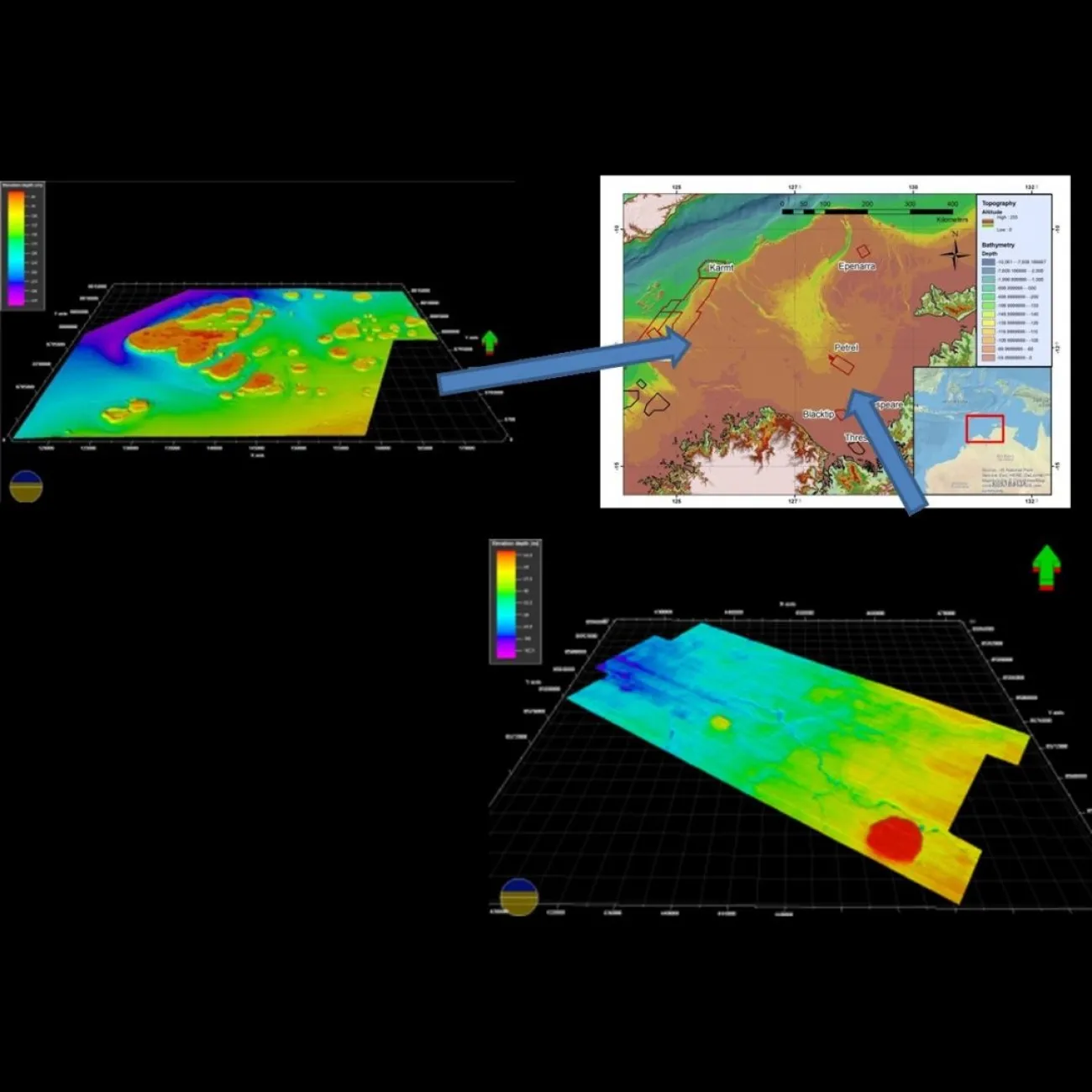 examples of buried features, offshore islands and palaeoriver channels (Australia Geoscience)