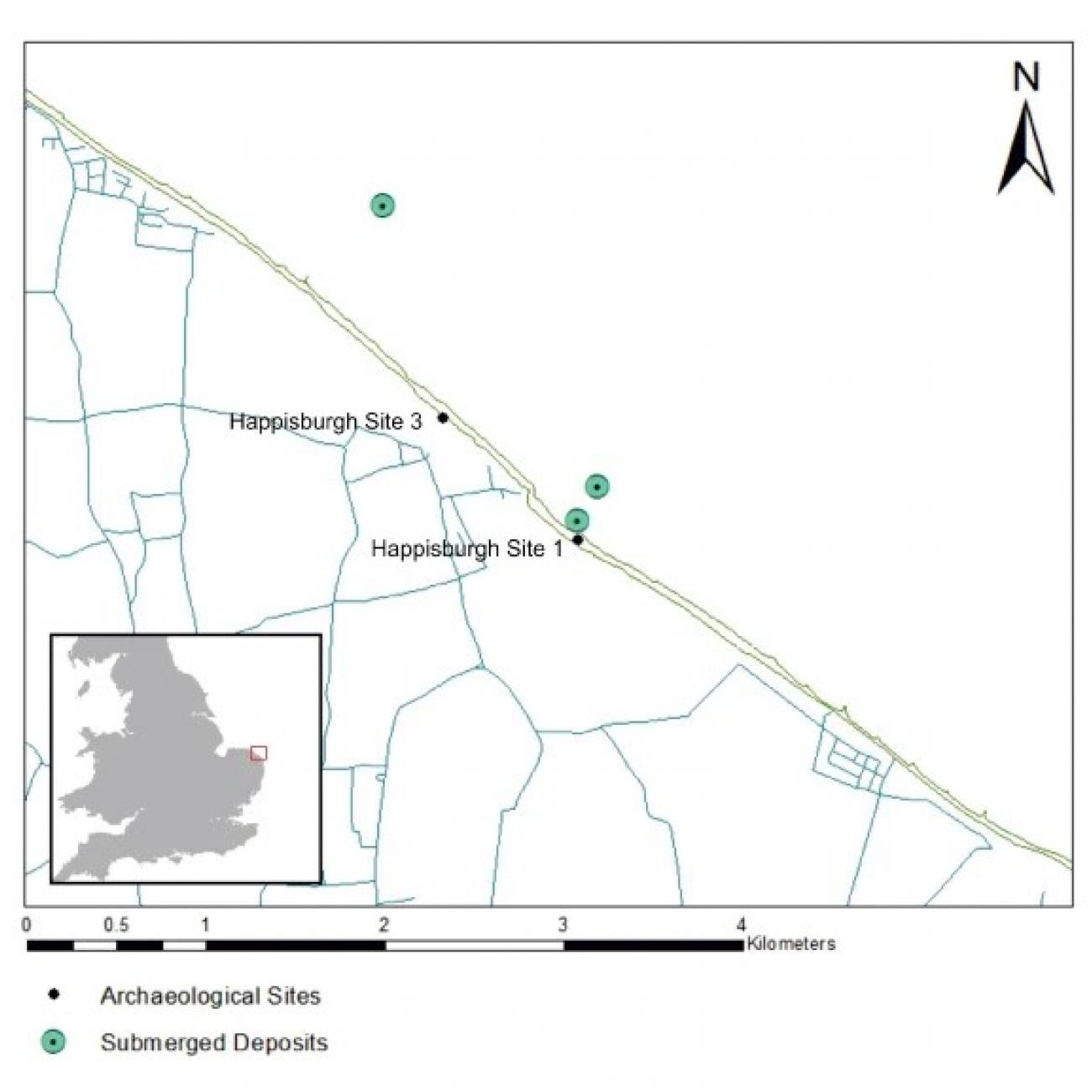 Location map for the archaeological work at Happisburgh