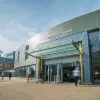 People coming and going outside the entrance of Southampton General Hospital.