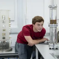 A student at work in the geomechanics laboratory