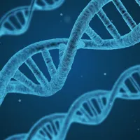 Blue DNA with dark blue background.